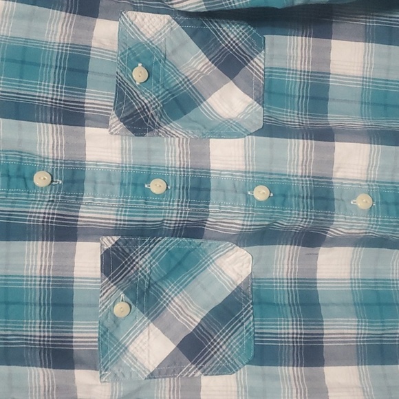 American Eagle Shirt Men's Size Medium M BLUE WHITE GREY plaid Button-Do… - Picture 5 of 8